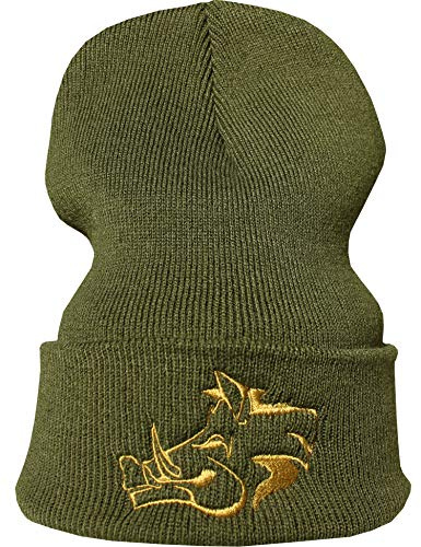 Baddery Jäger Beanie - „Wildschwein“ - Bestickte Strickmütze für Herren & Damen - Warme Wintermütze (One Size - Grün)