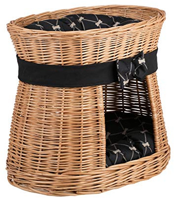 e-wicker24 Alles aus Weide Oval kattkoja i naturlig färg, pilkorg, korg för katt med två våningar, kattförvaring med kudde, katttorn