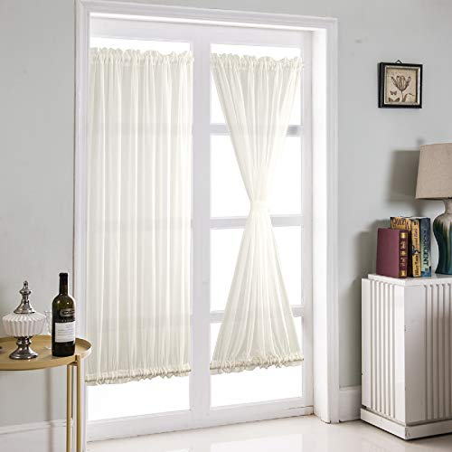 ele ELEOPTION Tenda Francesi Finestra, Bianche , Trasparenti in Chiffon con Fermatenda, 1 Pannello, per Porte a Vetri (64 * 183cm)