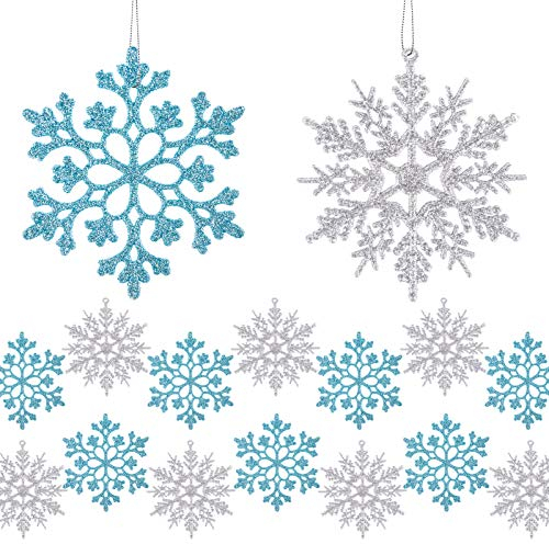 MELLIEX 24 Stück Schneeflocken Weihnachten Deko, Weihnachtsbaumschmuck Glitter Hängende Ornamente Christbaumschmuck Anhänger