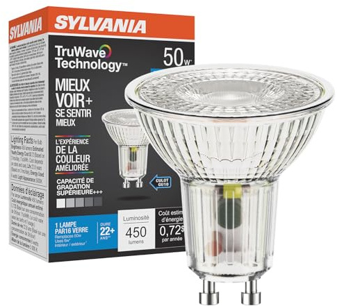 Sylvania LED TruWave Natural Series PAR16 Light Bulb, 50W Equivalent, Efficient 6W, GU10 Bi-Pin Base, Dimmable, 5000K, Daylight - 1 Pack (40933)