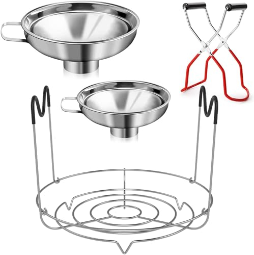 Cedilis 4 Pieces Canning Kit: Rack, Jar Lifter Tong, 2 Funnels - Stainless Steel Supplies for Mason Jars
