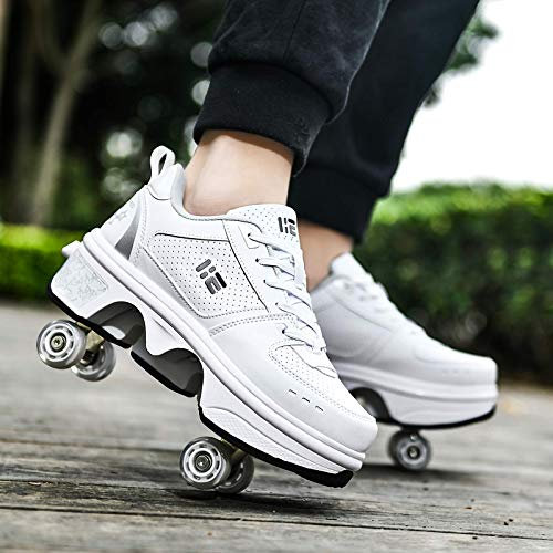 JTKDL Deformation Roller Shoes Scarpe da Skate per Donna Uomo, Ragazzi Bambini Scarpe con Ruote Roller Sneakers Scarpe, per Regalo per Principianti Unisex,Silver-EU37/UK4