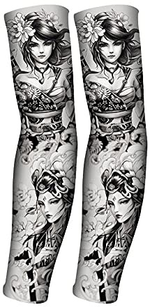 Uteruik Fausses manches de tatouage temporaires Protection UV Manchons de protection solaire - Chaussettes de bras de protection solaire rafraîchissantes pour homme et femme, 1 paire (#E)
