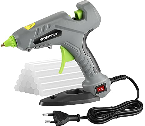 WORKPRO Pistolet à Colle Chaude 60W avec 20 Bâtons de Colle 11x100 mm, Pistolet à Colle Electrique de Chauffage Rapide pour Réparation, Art et DIY, Vert Gris Noir