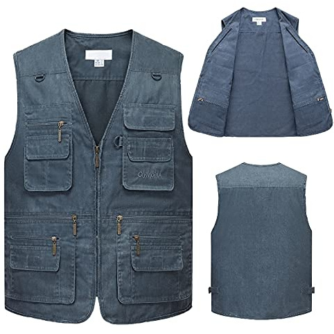 LYDHDY Gilet de Photographie Multi-Poches pour Hommes, Taille 8XL 9XL 10XL Hommes décontracté été Grande Taille Gilet sans Manches en Coton avec de Nombreuses Poches (Color : Navy Blue, Size : 6XL)