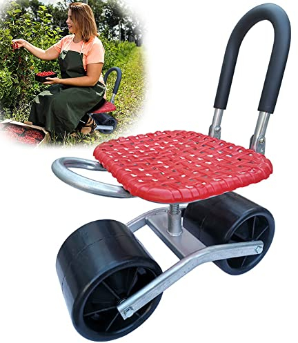 Taburetes Plegables Carro Jardin, Asiento Móvil para Trabajar En Jardín Scooter, Rotación De 360° Banco De Jardin, Portátil Carrito con Ruedas para Jardín, Carrito, Garaje, Huerta, jardín