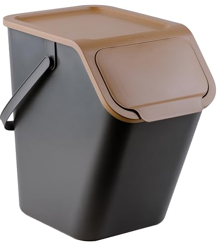 Go Practic Système de tri des déchets dans la cuisine - Système de tri des déchets avec couvercle à clic - Corbeille à déchets avec couvercle - Poubelle empilable