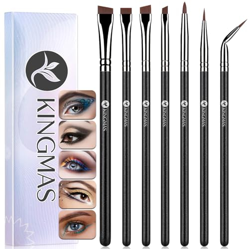 KINGMAS Lot de 7 pinceaux de maquillage biseautés pour eyeliner en gel - Pinceaux de maquillage ultra fins et courbés - Pour femmes et filles