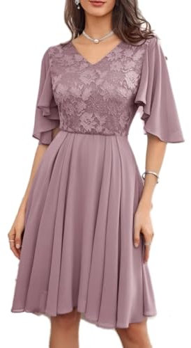 GRACE KARIN Women Autumn Short Sleeve Midi Dress Flatting Evening Chiffion Cape Dresses for Prom Dinner Size 14 Pale Pink