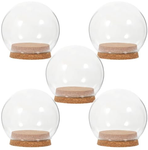 DEARMAMY 5 Stück Transparente Glaskuppelabdeckungen Mit Holzsockel Glockenkuppel Glasbehälter Immerwährende Blumenglasabdeckung Für Konservierte Blumenabdeckung Weihnachts-DIY-Dekoration