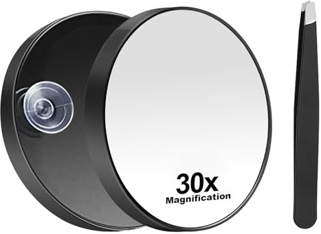 beidaiby Magnifying Mirror 30x, Round, Frameless, Black, Small, Travel, Classic, Wall-Mounted, Suction Cup, Mirror
