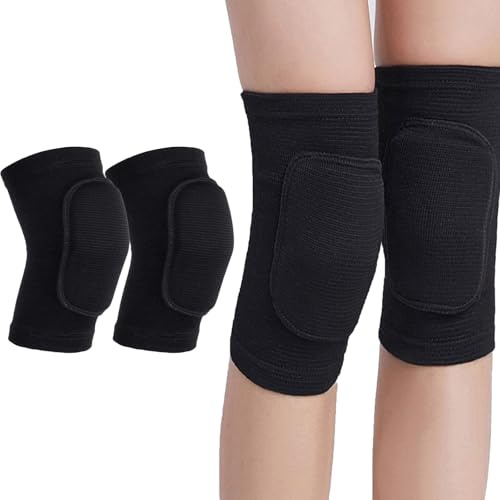MUNSKT 1 Pair Stretchy Volleyball Knee Pads, Soft Breathable Protector Brace Sleeve for Dancers Football Yoga Tennis Workout Cycling Running Jogging Climbing, Men Women Kids, Full Black