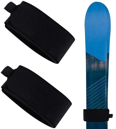 Verstellbare Skibinder, 2 Stück Skigurte, Skigurtverschlüsse, verstellbare Skiwickel, Eva-Skiverschluss, Skibänder mit Schutzpolstern zum Tragen von Ski und Stöcken (schwarz)