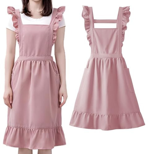 LHLZNB Elegant Waitress Apron & Scarf for Women UK - Stylish Aprons for Women, Men & Scarves for Women - Perfect Women's Scarves & Wraps Set，aprons for men，scarf gifts for women (Pink)