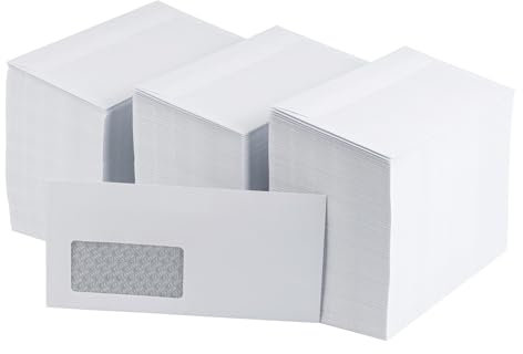 1.000 Briefumschläge - C5/6 Din lang Kuvert mit Fenster - 110x220 mm - weiße Papierumschläge - selbstklebend - Umschlag für Rechnungen, Briefe, Hochzeit, Grußkarten, Einladungen