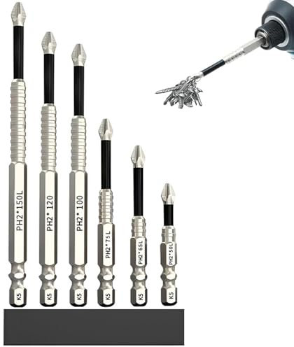 6 Stück Tidepick High-Magnetic Screwdriver Drill Bit Set, Lagonshop Hochmagnetischer Schraubendreher-Bohrer-Satz, Magnetisch Schraubendreher Bit Satz, Anti-Rutsch Phillips Bits für Elektrobohrer (B)