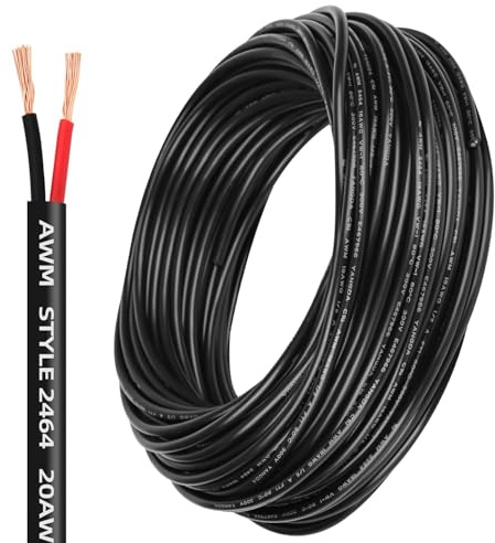 joonnair 5Metri Cavo Elettrico 20AWG 2 Conduttori Rosso/Nero, 2 x 0,5 mm² Fili in Rame Stagnato, per LED Auto/Barche/Rimorchi, 5 V/12 V/24 V/300 V, Rotondo