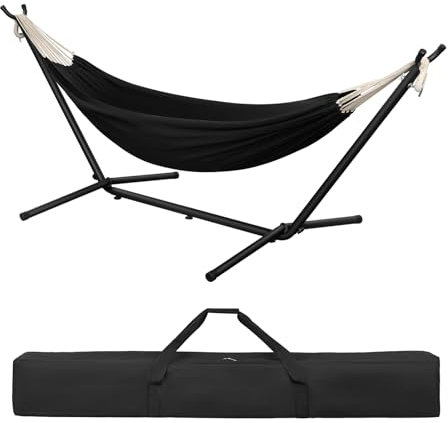 Laneetal Hängematte mit Gestell,Hängematte Indoor & Outdoor, Doppel für 2 Personen, 250 kg belastbar,mit Tragtasche, für Indoor Schwimmbad Terrasse Hof Garten Balkon (Schwarzkohle, 280 * 106 * 100cm)