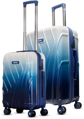PREVEL Waves Luggage Sets of 2 | 100% Polycarbonate Suitcase - Cabin (20 Inch) + Check-in (28 Inch) | Hard Shell 8 Spinner Wheels 360° Spinner | Lightweight & Durable Luggage | Water Repellent | Blue