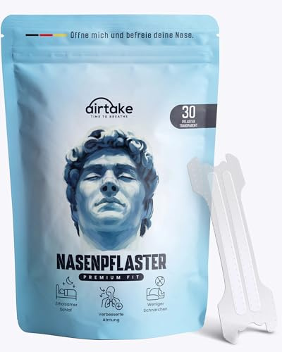 Airtake - 30 Premium Nasenpflaster – neue Spezial-Technologie & extra starker Kleber – Nasal Strips/Nasenspreizer freie Atmung & besseren Schlaf Anti Schnarch Nose Strips (Transparent 30 Stück)
