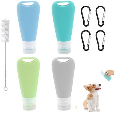 Deepton Food Tube for Filling Dog 9 Pieces, 90 ml Liver Sausage Dog Tube, Reusable Travel Bottles for Filling, Silicone Food Tube with Carabiner, Cleaning Brush for Dog Training, On the Go