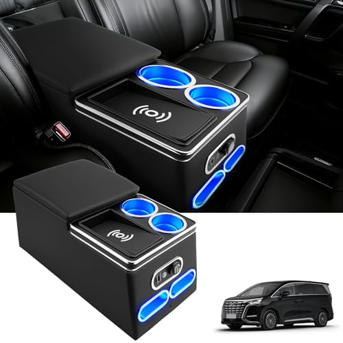 Console centrale avec boîte de rangement, accoudoir central universel, boîte de rangement pour console centrale, accoudoir d'accessoires de voiture avec lumières USB et LED, chargement sans fil, pour