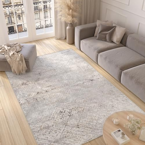TAPISO Valley Teppich Kurzflor Weiß Grau Vintage Used Effekt Meliert Verwischt Abstrakt Modern Wohnzimmer Schlafzimmer ÖKO-TEX 240 x 300 cm