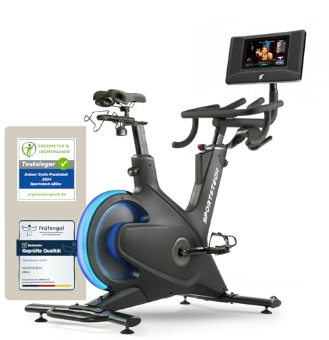 Vélo d’appartement Sportstech avec écran tactile 21,5 ou 10,1, avec 1 an d'App STL Incluse, marque allemande, appli avec cours live, bike fitness avec technologie LED brevetée, ergomètre sBike.