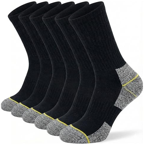 Towelogy Heavy Duty Work Socks for Men | Reinforced Heel and Toe | Cotton Rich | Thick Mens Work Boot Socks | UK Size 6-11 (6, Black/Grey)
