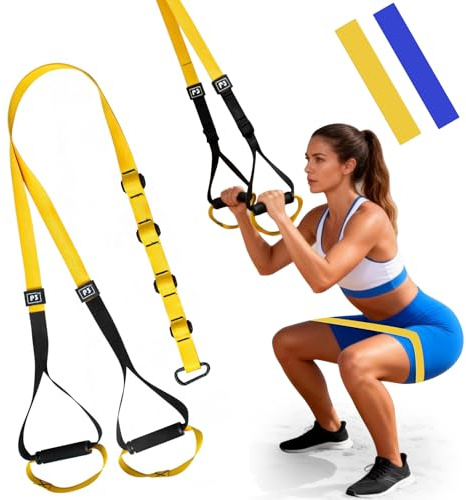 Home Suspension Training Kit, Suspension Trainer Straps with Adjustable Extension for Full-Body Workout at Home or Outdoors, Portable Gym Equipment with Handles, for All Fitness Levels Suspension Trainer,2 Packs Resistance Loop Exercise Bands