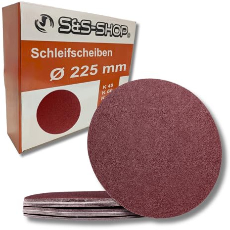 50 Klett-Schleifscheiben Ø 225 mm ohne Loch, je 10 x Korn 40/60/80/120/180, für Langhalsschleifer Deckenschleifer, Tellerschleifer Wandschleifer, Schleifpads, Schleifgiraffe