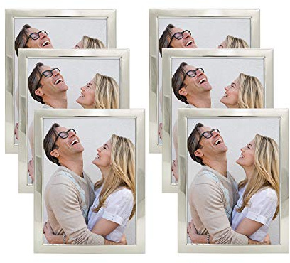 DECANIT Picture Frame Set of 6, 4x6 Wide Border Stainless Steel Frames with Tempered Glass, Silver Photo Frames for Wall & Tabletop Display
