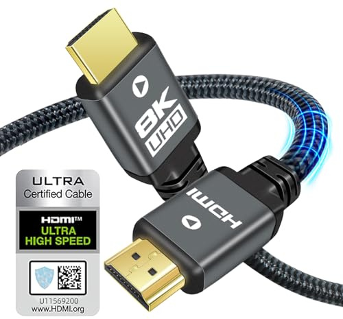 Yauhody HDMI Cable 3m, Certified 8K HDMI 2.1 Cable,48Gbps High-Speed HDMI Cables,Support 8K@60Hz 4K@240Hz/144Hz/120Hz,eARC,HDR10+,VRR,Dolby Atmos,Dts HD,Compatible with PS5,X-Box X,TV (3m)