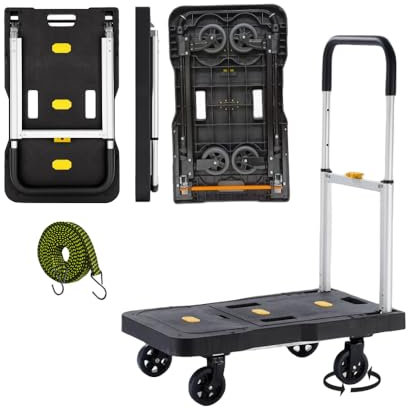 HBFBDRCT Upgrade Heavy Duty Folding Dolly Cart with Wheels, 330Lb Portable Push Cart, Adjustable Handle for Luggage, Moving, Travel, Shopping & Office Use