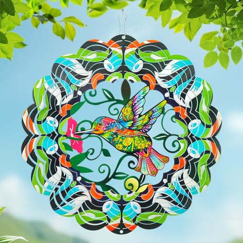 Hummingbird Metal Wind Spinners - Hummingbird Gifts for Women Mom Grandma Wife, Hanging Wind Spinner for Outdoor & Indoor Decorations, 12 inch for Ornament