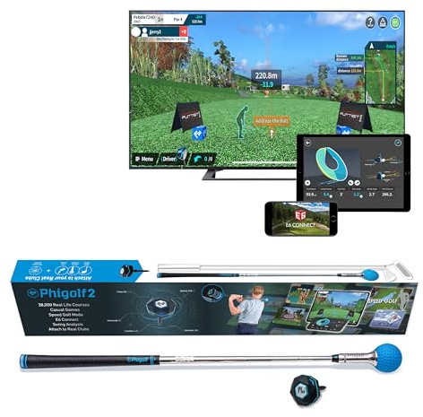 PHIGOLF Phigolf2 Golf Simulator with Swing Stick for Indoor & Outdoor Use, Golf Swing Trainer with Upgraded Motion Sensor&3D Swing Analysis, Compatible WGT/E6 Connect APP, Works with Smartdevices