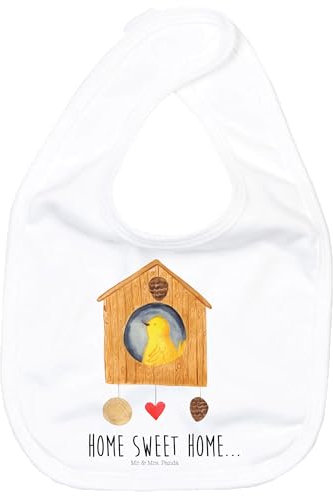 Mr. & Mrs. Panda Organic Babylätzchen Vogelhaus Home - Geschenk, Tiere, Geschenk für Geburt, Geschenk zur Geburt, Gute Laune, Klettlätzchen,