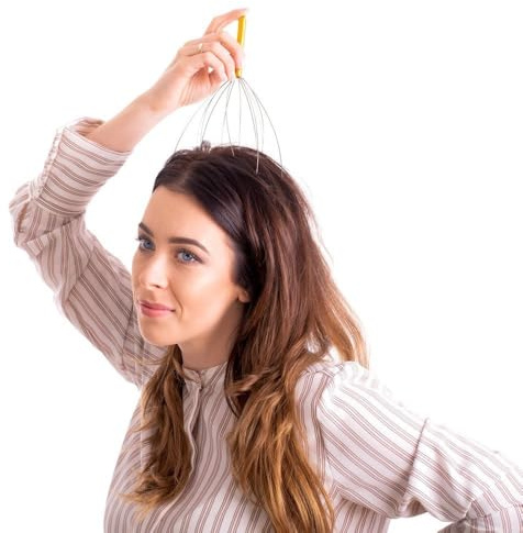 Gadget Master - Masajeador de Cabeza con 12 Dedos - Rascador de Cuero Cabelludo Ergonómico - Mango de Madera - 1 Unidad