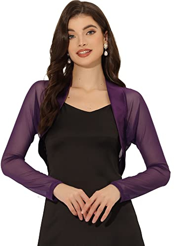 Allegra K Cárdigan Corto para Mujer Fiesta Bolero Elegante para Boda Negocios con Parte Delantera Abierta Morado Oscuro L