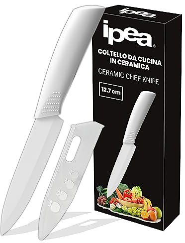 IPEA Coltello in Ceramica per Frutta, Verdura, Carne - Coltello Chef da Cucina Multiuso con Lama Affilata per Tagliare e Spelare Cibo e Ortaggi - Coltello con Coprilama + Impugnatura Antiscivolo