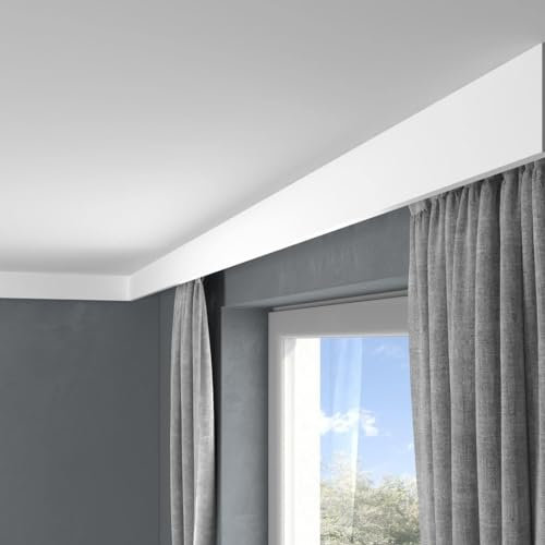 PROVISTON | Vorhangleiste | Polystyrol | 41 x 100 x 2000 mm | Weiß | Indirekte Beleuchtung | Stuckleiste