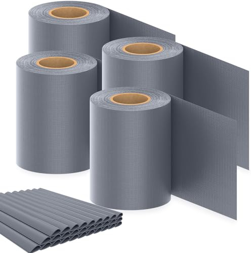 TOSANEO 4er Set PVC Sichtschutzstreifen 4 Rollen je 35m x 19cm 120 Clips Doppelstabmatten Zaun Zaunfolie Windschutz Sichtschutz Grau