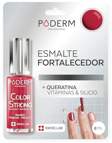 PODERM Nagelhärter Lack mit Biotin, Silizium und Keratin - Stärkt und repariert beschädigte, geschwächte, brüchige Nägel durch Gel-Nagellack, Alterung – Rose Red - Hände & Füße - Swiss Made