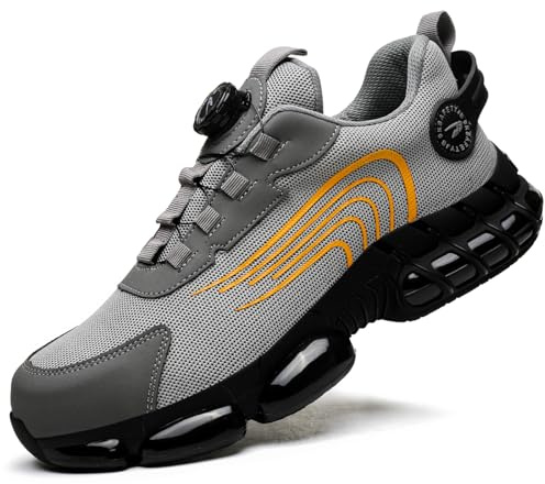Zapatos de Seguridad para Hombre Mujer Zapatillas Ligeros Calzado Trabajo Comodo Antideslizante con Puntera de Acero Grey 42 EU