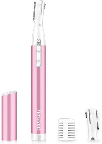 Upgraded Eyebrow Trimmer, Funstant Precision Facial Hair Trimmer for Women Battery-Operated Electric Eyebrow Razor with Comb No Pulling Sensation Painless for Face Chin Neck, Upper-Lip, Peach-Fuzz