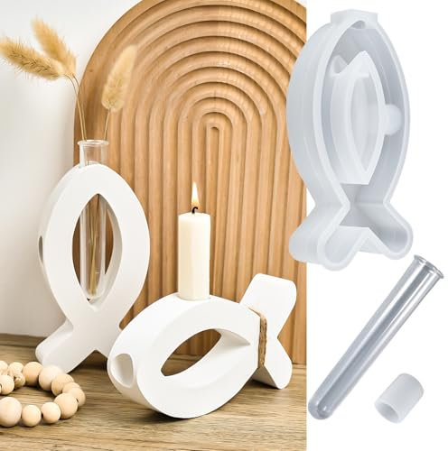 Silikonform Fisch Silikonform Kerzenhalter, Silikonformen Gießformen DIY Gießformen Silikon Fisch Epoxidharz vase Form Silikon Kerzenhalter für Kommunion Deko Geschenk