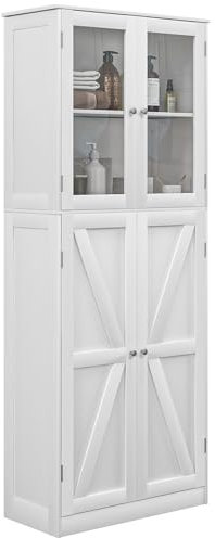 HOMCOM Meuble de Salle de Bain, Armoire de Salle de Bain, avec Conception Anti-basculement, Deux armoires à Double Porte en Verre trempé, 60 x 30 x 160 cm, Blanc