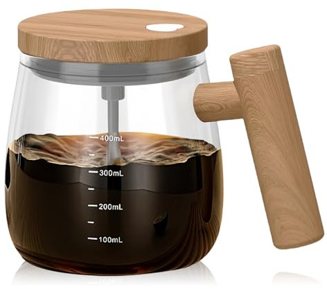 Selbstrührende Tasse, 400ml Glas Self Stirring Mug, Selbstrührender Becher Mit Deckel Griffknopf, Tragbarer Selbstrührende Kaffeetasse, Elektrischer Rührbecher Für Kaffee, Milch, Proteinpulver