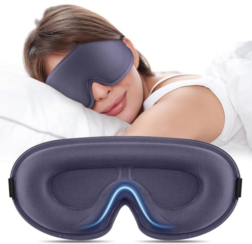 Blackout Sleep Mask for Women Men Zero Eye Pressure Eye Mask, Lycra Fabric 3D Ergonomic Design Eye Movement and Eyelash Friendly, Ultra Comfortable Blindfold for Sleeping Grey Blue